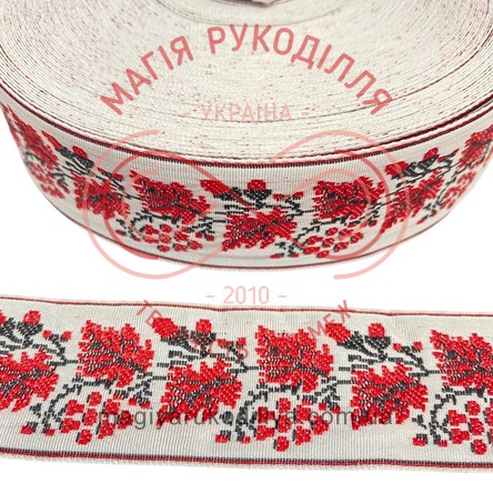 Стрічка з вишитим українським орнаментом 32мм 0322-1 - 3838