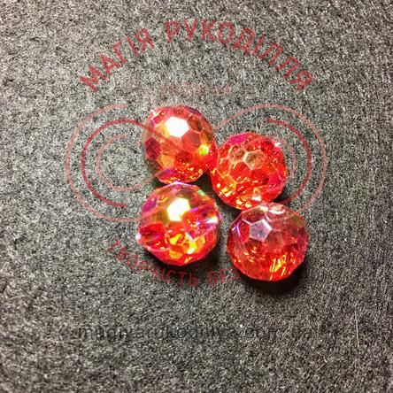 Гудзик декоративний камінчик круглий гранований пластик d18L/11,6мм - червоний 5926