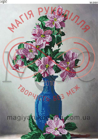 Схема МЮС для вишивання бісером картина габардин А3 - МЮС М-3101 Яблуневий цвіт