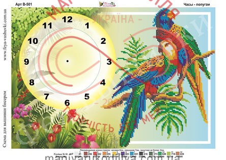 Схема Фея вишивки для вишивання бісером картина А3 - В-501 Годинник: Папуги