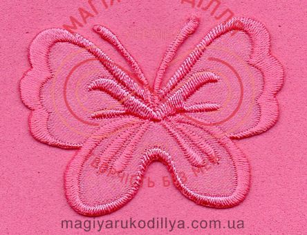 Термоаплікація дитяча атлас 6см*4,5см - метелик яскравий рожевий 7543