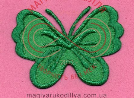 Термоаплікація дитяча атлас 6см*4,5см - метелик зелений 7545