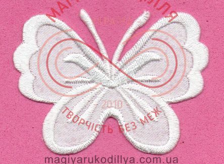 Термоаплікація дитяча атлас 6см*4,5см - метелик білий 7548