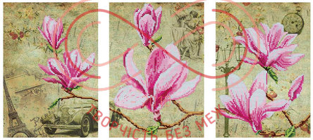 Схема для вишивання бісером картина габардин триптих - DANA-48 Цвіт магнолій