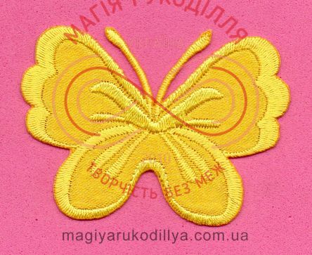 Термоаплікація дитяча атлас 6см*4,5см - метелик жовтий 6136